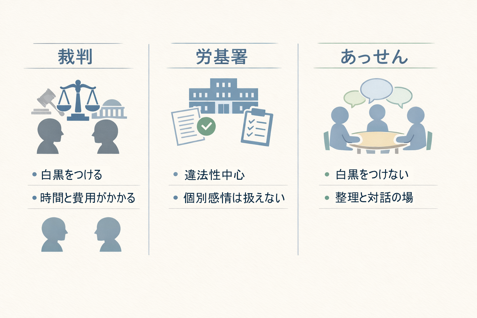 労働トラブル解決手段の比較図